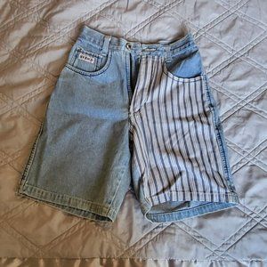 DODICI Pattern Blocked Striped Jean Shorts